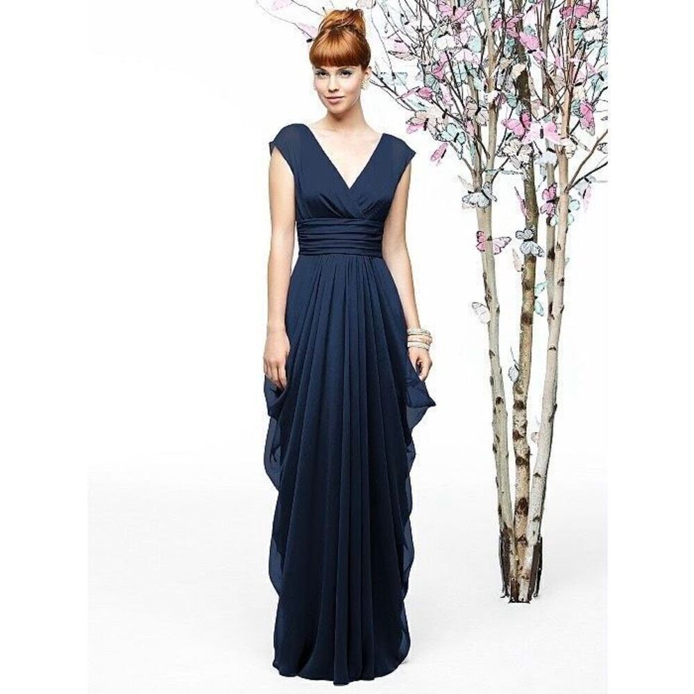 NEW Lela Rose Women’s 0 Navy Georgette Full Length Prom/Bridesmaid Dress Gown